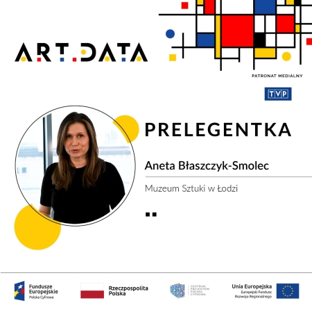 Graphics with a photo of the speaker Aneta Błaszczyk-Smolec in the shape of a circle