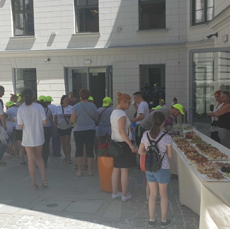 A table set with various dishes and snacks.