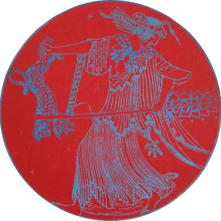 Nancy Spero, Maenad Circle (Krąg bachantek), grafika na papierze, średnica 35 cm, 2003, dzięki uprzejmości Christine König Galerie