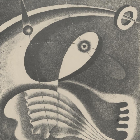 Karol Hiller, „Kompozycja heliograficzna (XLV)”, 1939 r., heliografika, z kolekcji Muzeum Sztuki w Łodzi 