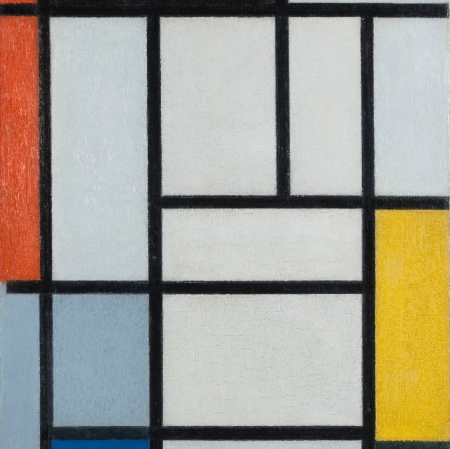 Piet Mondrian, „Kompozycja w czerwieni, czerni, żółci, niebieskim i szarym”, 1921, olej na płótnie, dzięki uprzejmości Kunstmuseum Den Haag, Haga