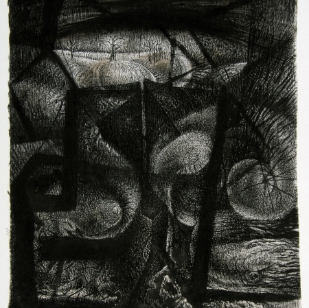 Henryk Morel, Composition from the Amusement Park series, 1966, ink, canvas, Muzeum Sztuki in Lodz