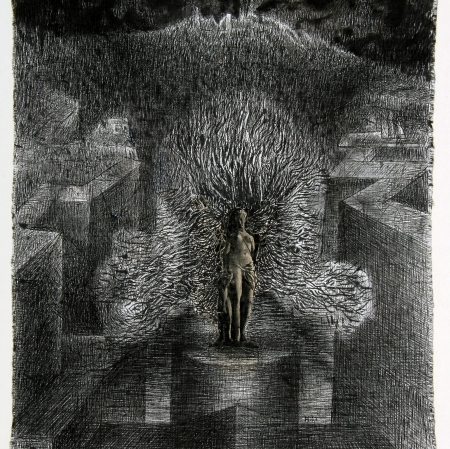 Henryk Morel, Composition from the Amusement Park XVI series, 1968, ink, canvas, Muzeum Sztuki in Lodz