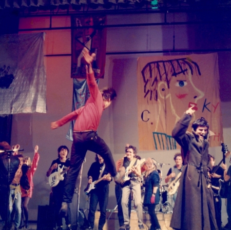 Pop Mechanics Orchestra performing in 1987, photo courtesy of Joanna Stingray