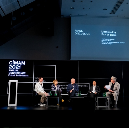 Sesja Q&A, od lewej: Alex Baczynski-Jenkins, Joanna Sokołowska, Jarosław Lubiak, Dipesh Chakrabarty, Bart de Baere fot. HaWa