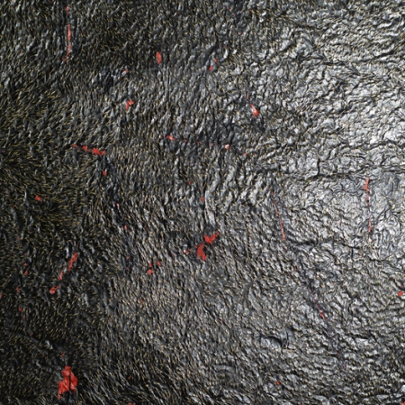 Teresa Tyszkiewicz, "Épingle, rouge et noir", 1985, pins, paper, acrylic and oil on canvas, 300 x 150 cm, detail, courtesy of the artist, photo: Anna Zagrodzka 