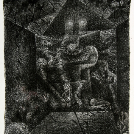 Henryk Morel, Composition I 68 from the Amusement Park IX series, 1967, ink, canvas, Muzeum Sztuki in Lodz