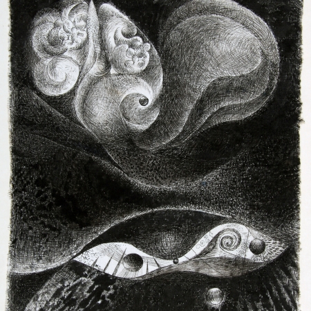 Henryk Morel, Composition XI–XII from the Amusement park XV series, 1967, ink, canvas, Muzeum Sztuki in Lodz