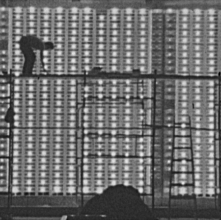 Stills from a film documenting the installation of a Wall of Light at the Stefan Jaracz Theater in Lodz, Poland/  Courtesy of the owner