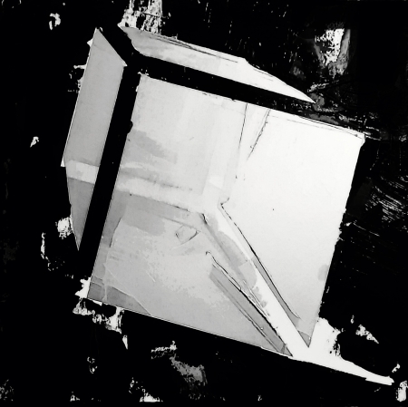 black and white image, in the center a cubeblack and white image, in the center a cube