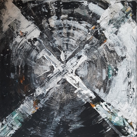 czarno - biały obraz, rozmyty "X"