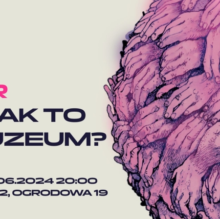 Grafika składająca się z tekstu dotyczącego wydarzenia  oraz grafiki, skłądającej się z mnóstwa skłębionych dłoni układających się w kulę.