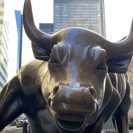 zbliżenie na rzeźbę byka na wall street