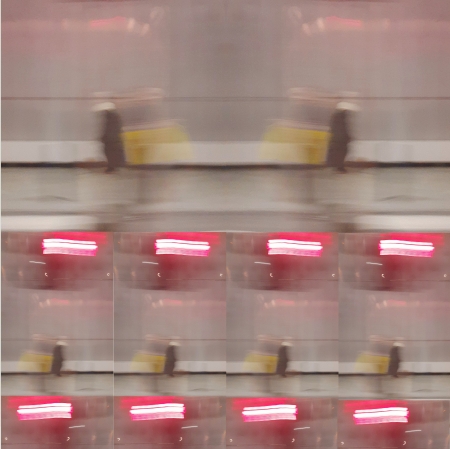 Blurred photograph, which is a collage, shows red lights