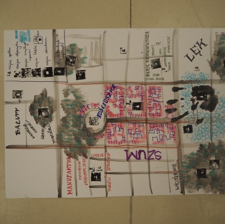 widok na narysowaną, subiektywną mapę miasta